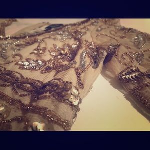 Adrianna Papell Tule Beaded Formal Long Dress